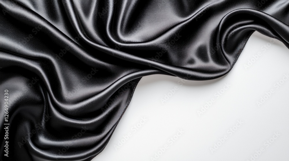 Fototapeta premium Luxurious Black Satin Fabric Draped Elegantly on a White Background Showcasing Smooth, Soft Texture and Shine