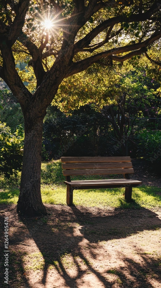 Tranquil Park Bench Under a Lush Tree Tranquil Park Bench Under a Lush Tree