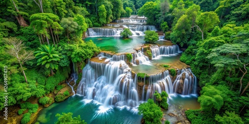 Drone Photography Huay Mae Khamin Waterfall, Thailand, Aerial, Majestic