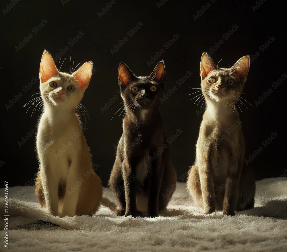 Three Elegant Cats in Dramatic Lighting – Mysterious and Graceful Felines Three Elegant Cats in Dramatic Lighting – Mysterious and Graceful Felines