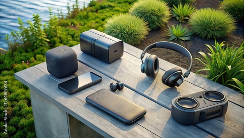 Drone Photography of Anker Products, High-Angle, Modern, Stylish, Outdoor