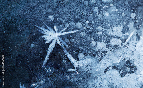 Frostwork decoration on congeal puddle photo