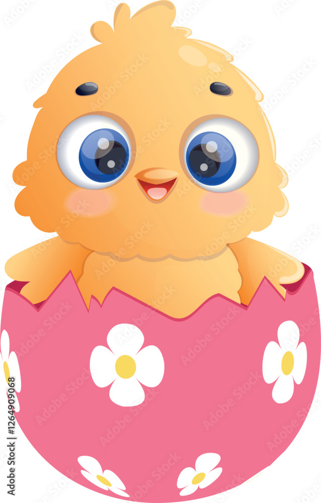 Obraz premium Happy chicken is sitting in an Easter egg. Vector illustration.
