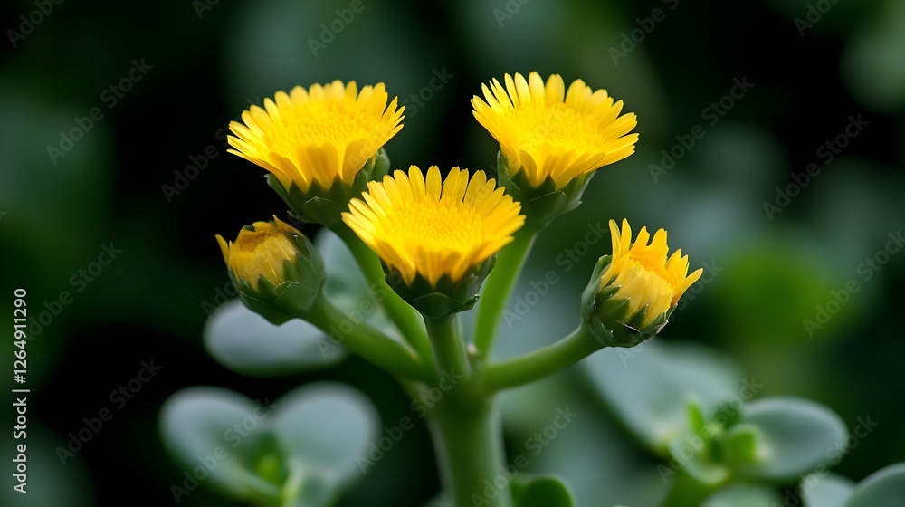 Fototapeta premium Yellow Flowers With Green Stem And Blurred Background