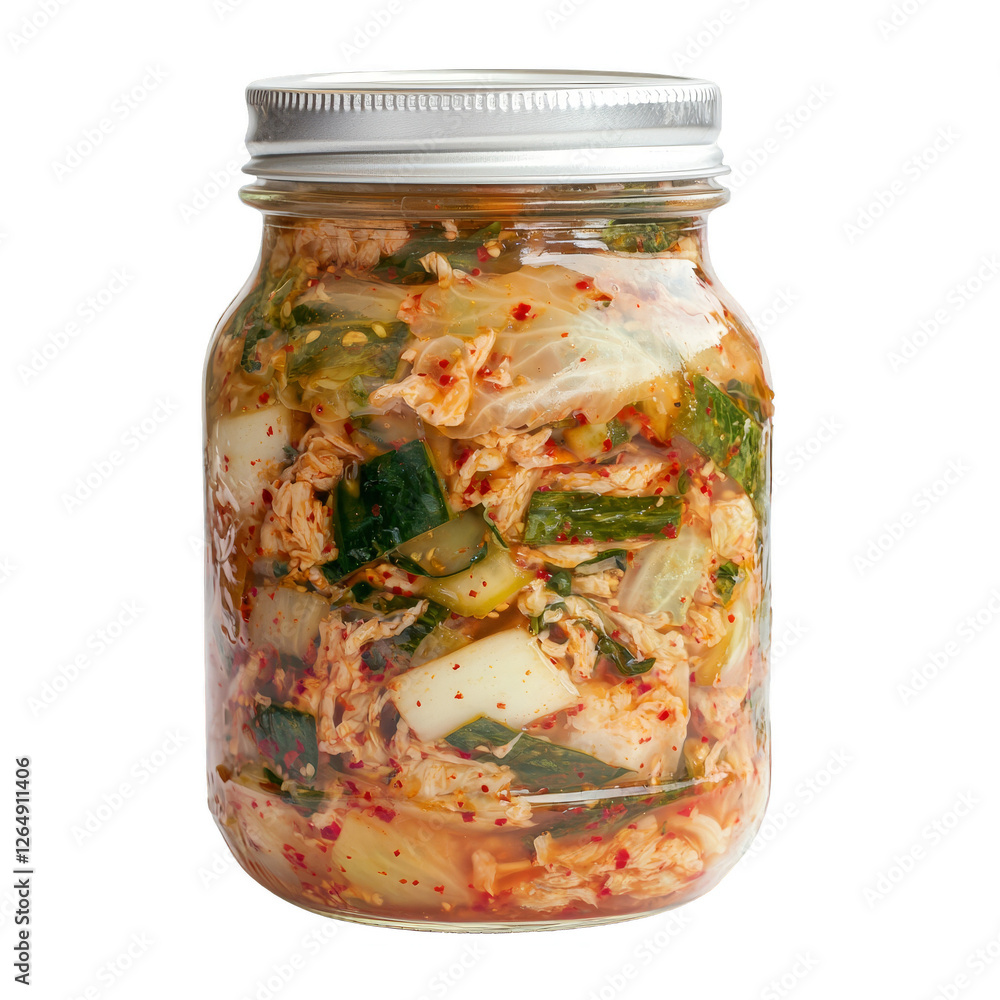 Fresh Homemade Kimchi in Glass Jar with Vegetables and Spices Fresh Homemade Kimchi in Glass Jar with Vegetables and Spices
