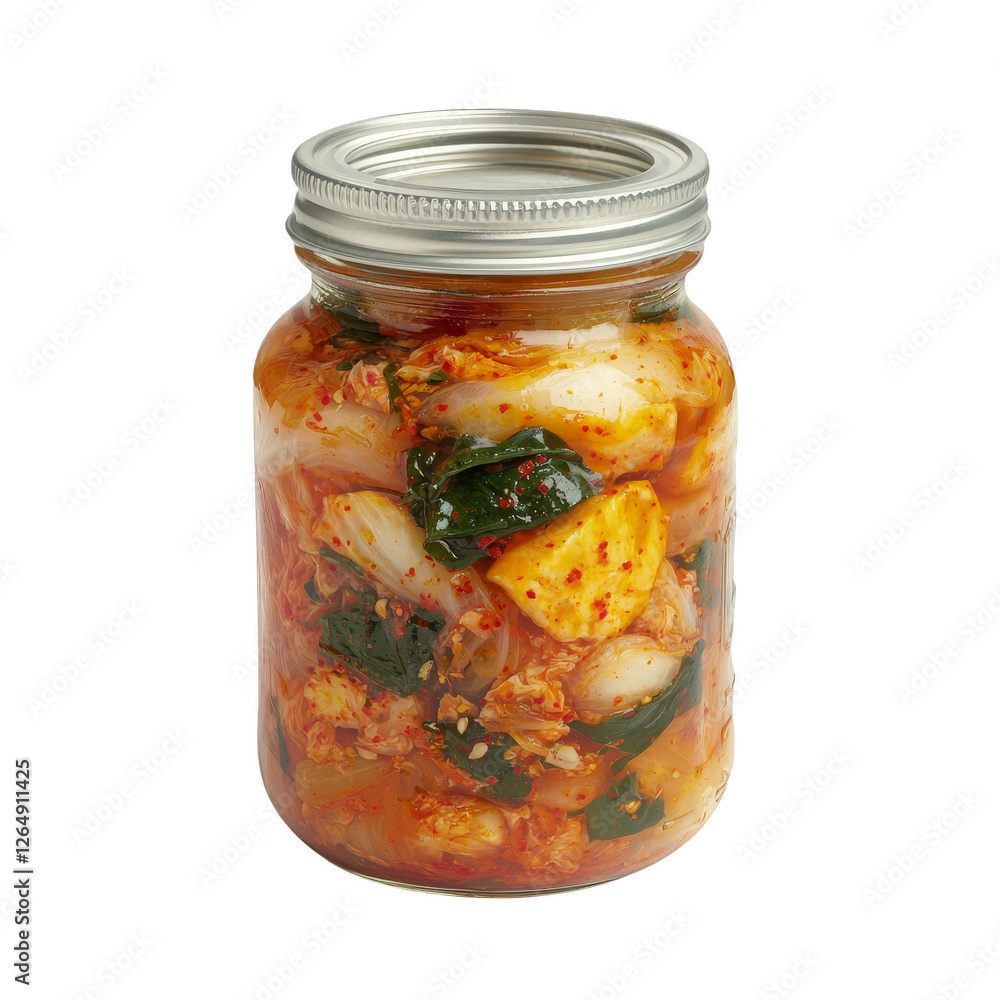 Homemade Fermented Kimchi in Glass Jar with Stainless Steel Lid Homemade Fermented Kimchi in Glass Jar with Stainless Steel Lid
