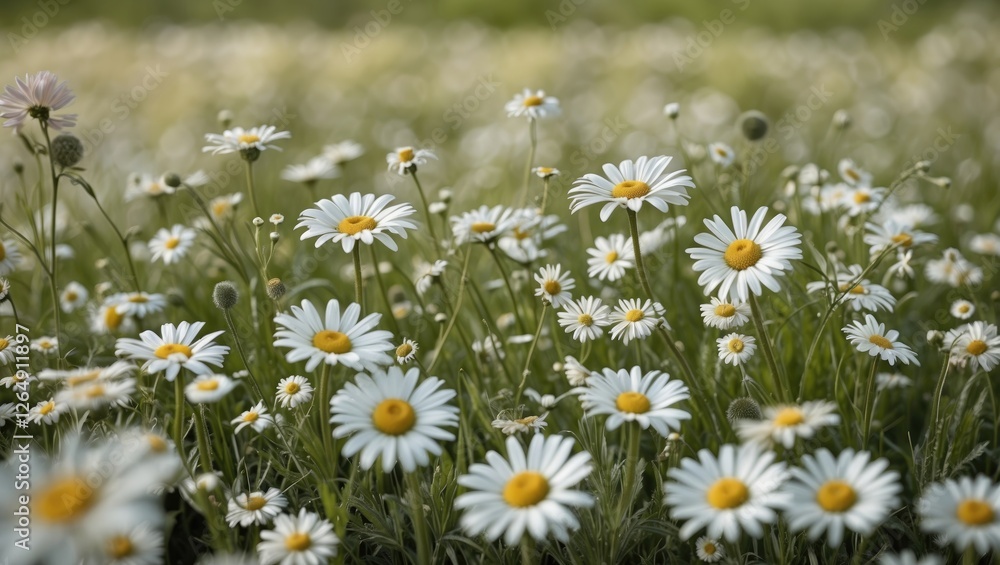 Field of daisies in full bloom with green grass background natural floral landscape with Copy Space Field of daisies in full bloom with green grass background natural floral landscape with Copy Space