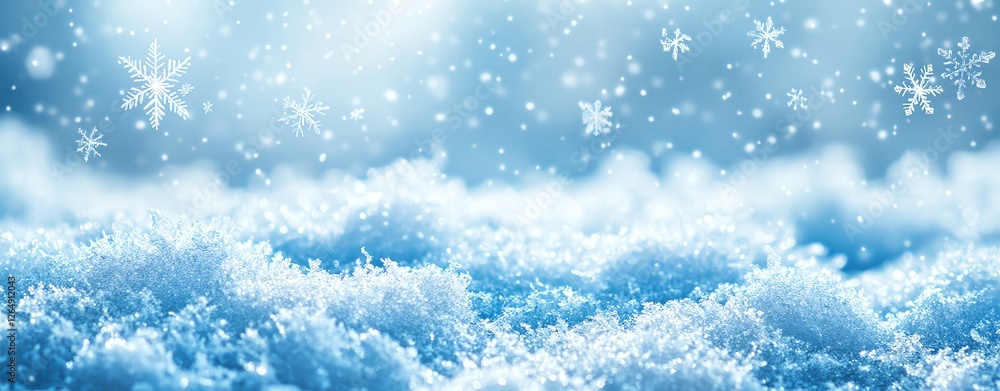 Beautiful snowy landscape with glimmering snowflakes. Beautiful snowy landscape with glimmering snowflakes.