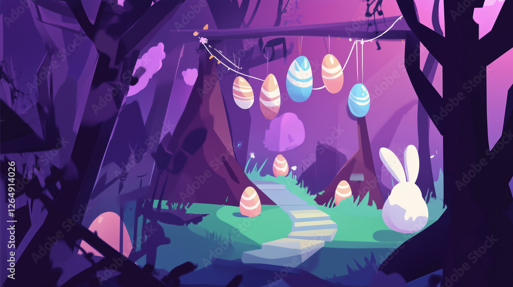 Obraz premium Mystical Easter Egg Forest With Hanging Decor