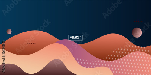 Brown geometric business banner design. Creative banner design with wave and circle shape as template. Simple design on dark blue horizontal banner. Vector Eps10