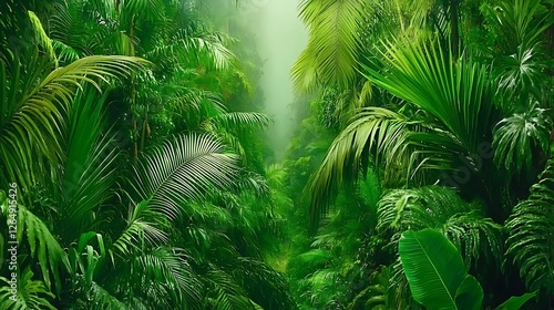 Wallpaper Mural Lush Tropical Rainforest Path Misty Green Jungle Torontodigital.ca