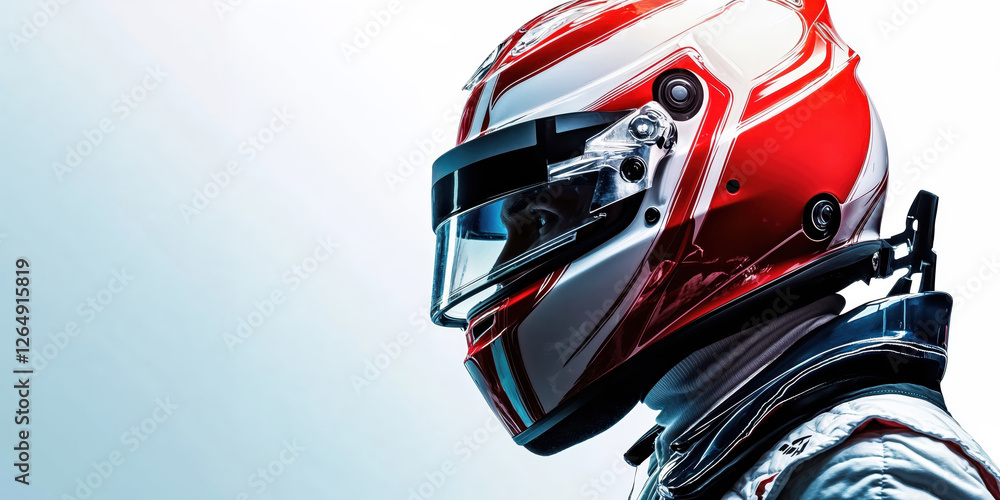 Obraz premium Race car driver wearing helmet and neck protection gear