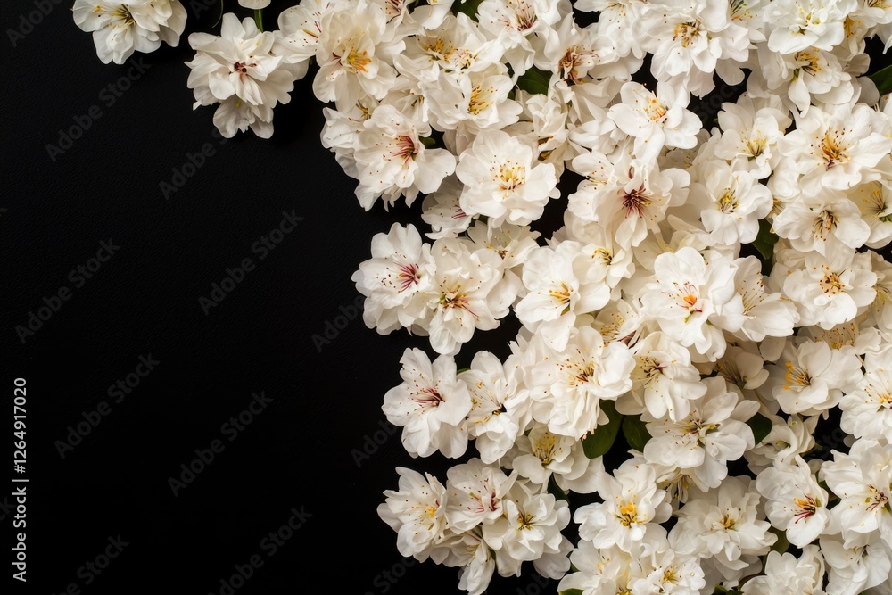 White blossoms in bloom, against black background, for weddings or spring ads White blossoms in bloom, against black background, for weddings or spring ads