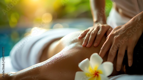 Wallpaper Mural A person is receiving a massage with a white flower in the foreground. Torontodigital.ca