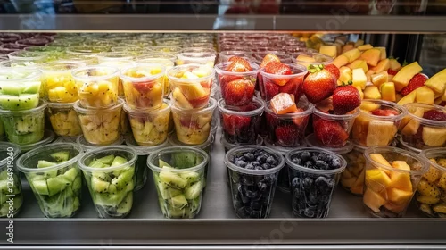 Obraz Fresh fruit cups displayed at a market stall colorful assortment vibrant environment captivating viewpoint