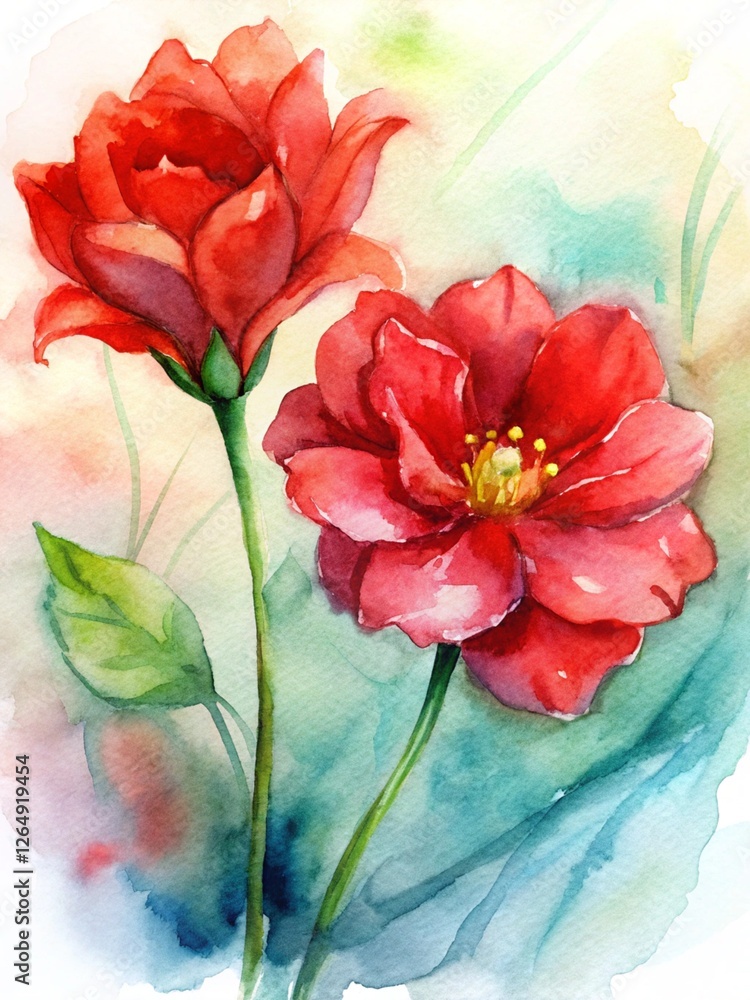 Pink Peony Flower Watercolor Painting