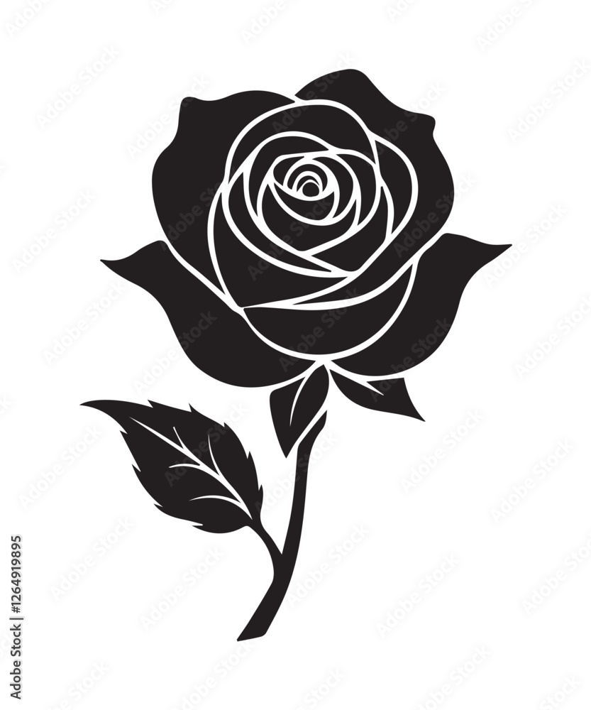Elegant Rose Silhouette - Black and White Floral Vector Illustration Elegant Rose Silhouette - Black and White Floral Vector Illustration