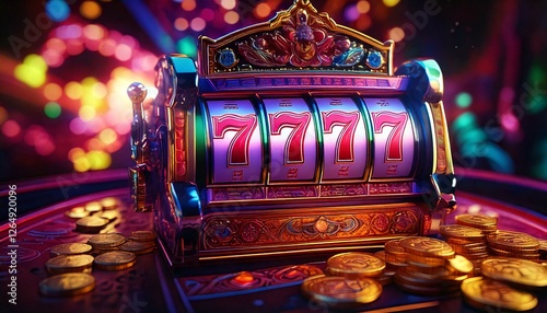 Generated image Close up of casino Luxury slot machine jackpot 777 photo