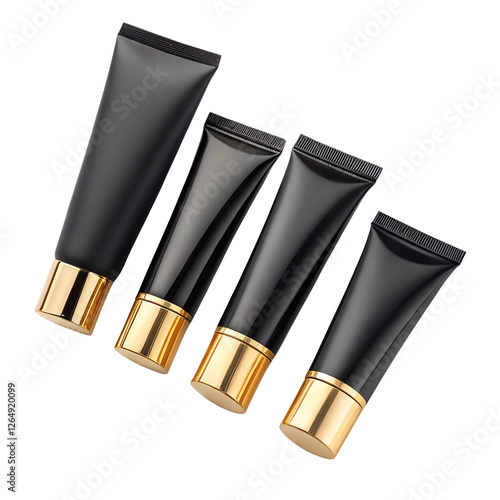 Sleek Black Cosmetic Containers with Gold Caps On Transparent Background photo