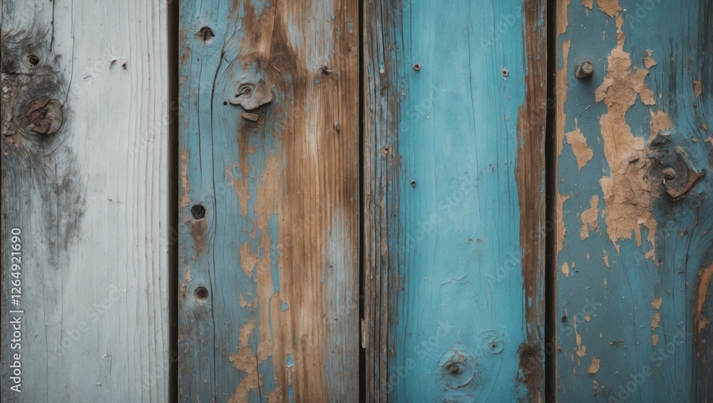 Weathered wooden planks in blue and brown hues with peeling paint and knots providing texture and detail Copy Space Weathered wooden planks in blue and brown hues with peeling paint and knots providing texture and detail Copy Space