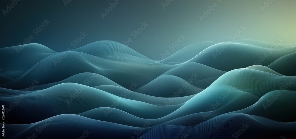 Obraz premium Abstract Teal Waves: Serene Digital Landscape