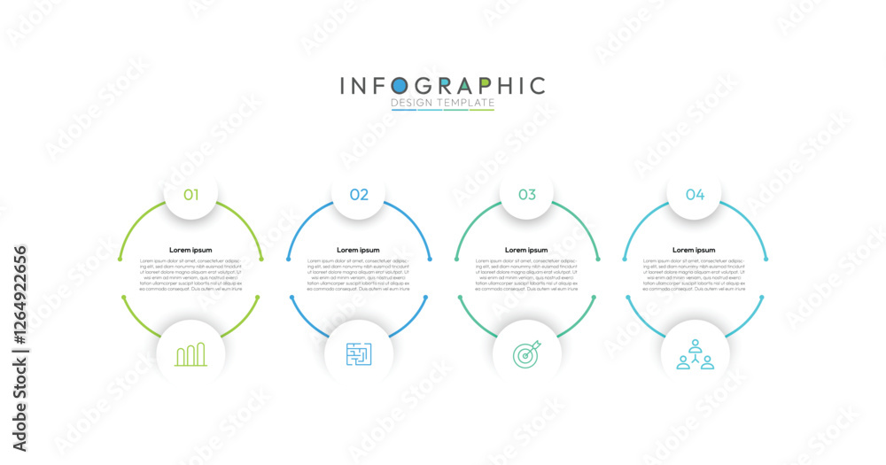 Fototapeta premium 4 Steps Circular Connection Infographic, four steps are arranged in a circular formation, suggesting a cycle or continuous flow. Simple infographic design template.