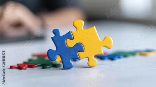 Person laying on floor with puzzle piece engaged in solving a challenging puzzle for cognitive development and fun photo