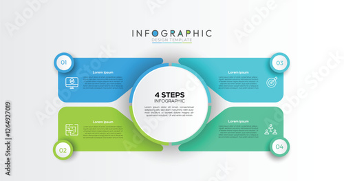 4 Steps Overlapping Square Infographic four steps are represented by squares or slightly rounded rectangles that are strategically overlapped. Infographic design template. Vector illustration.