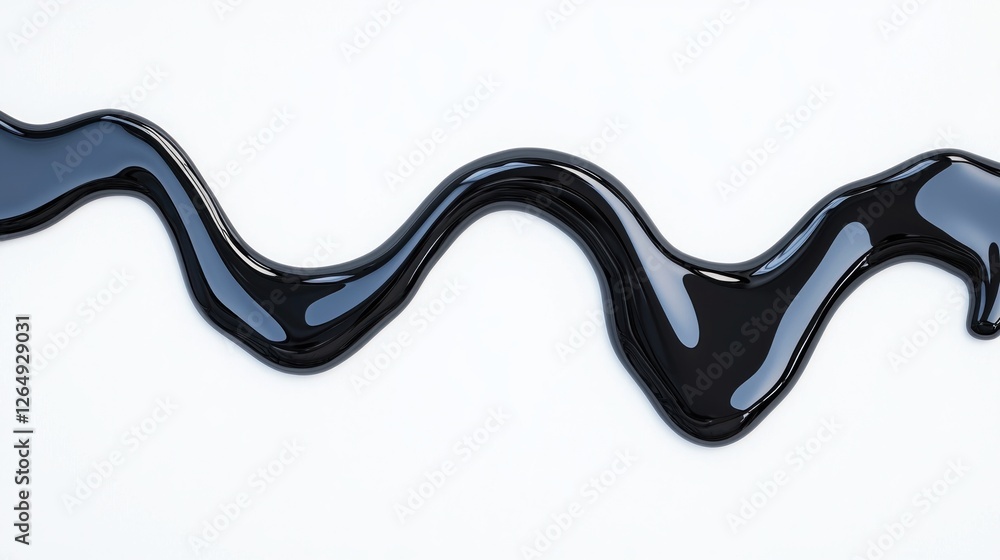 Glossy Black Paint Flowing in Curvy Line on White Surface for Creative Background or Artistic Design Glossy Black Paint Flowing in Curvy Line on White Surface for Creative Background or Artistic Design