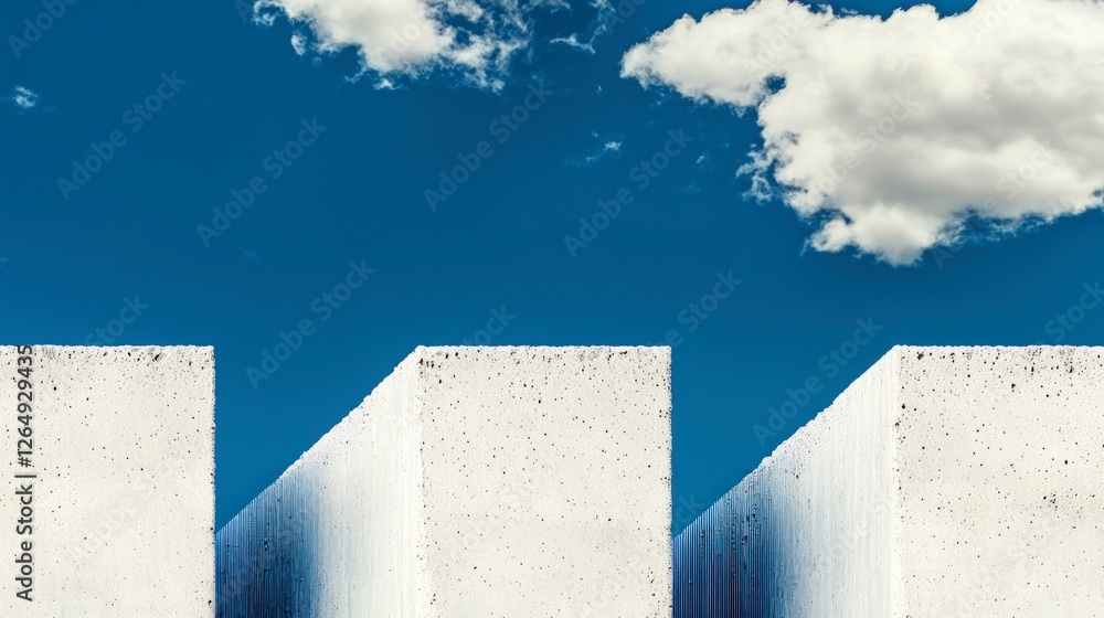 Modern Minimalist Architecture  Blue Sky  Concrete Cubes  Clouds