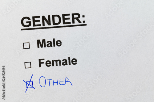 Quadro em tela Module with gender text, Male and Female options, but flag on Other, written in pen