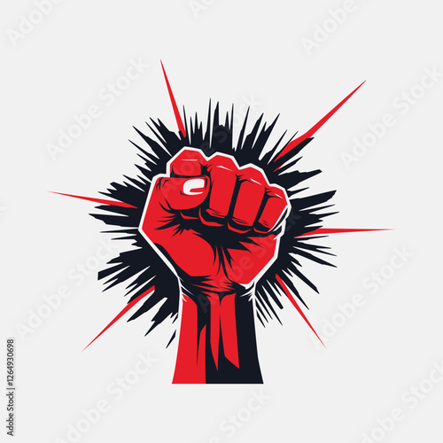 vector illustration of hand, fist up symbol of struggle, strength with fierce and grunge style. design element with concept of celebrating independence day or day of fighters. hand