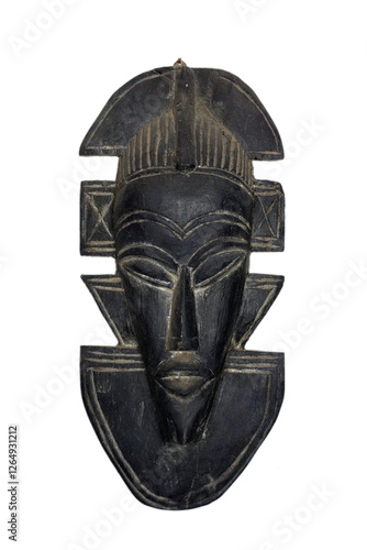 Fotografie Wooden indian black mask isolated on white background.