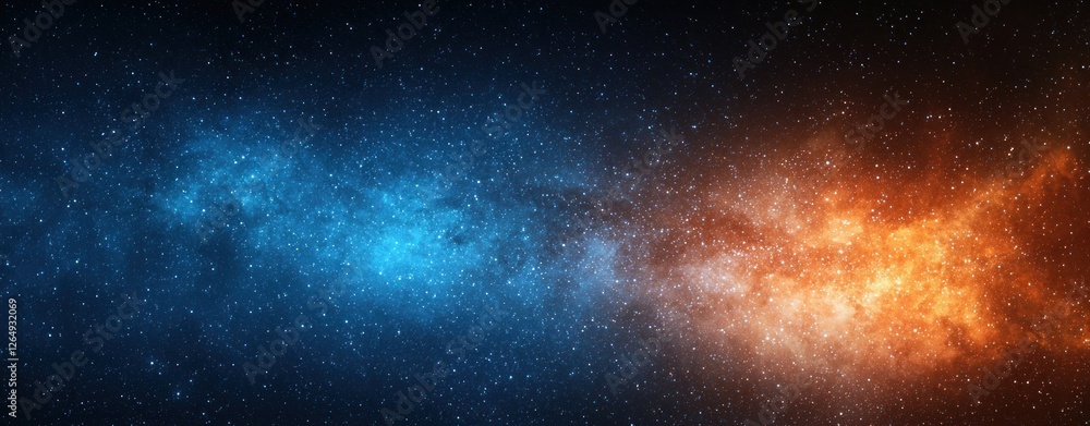 Naklejka premium Majestic Cosmos with Blue and Orange Nebula Against a Starry Background in Deep Space