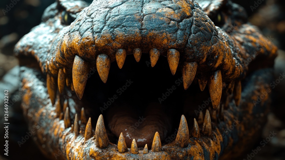 Obraz premium Close-up crocodile jaws, swamp, threat, game design