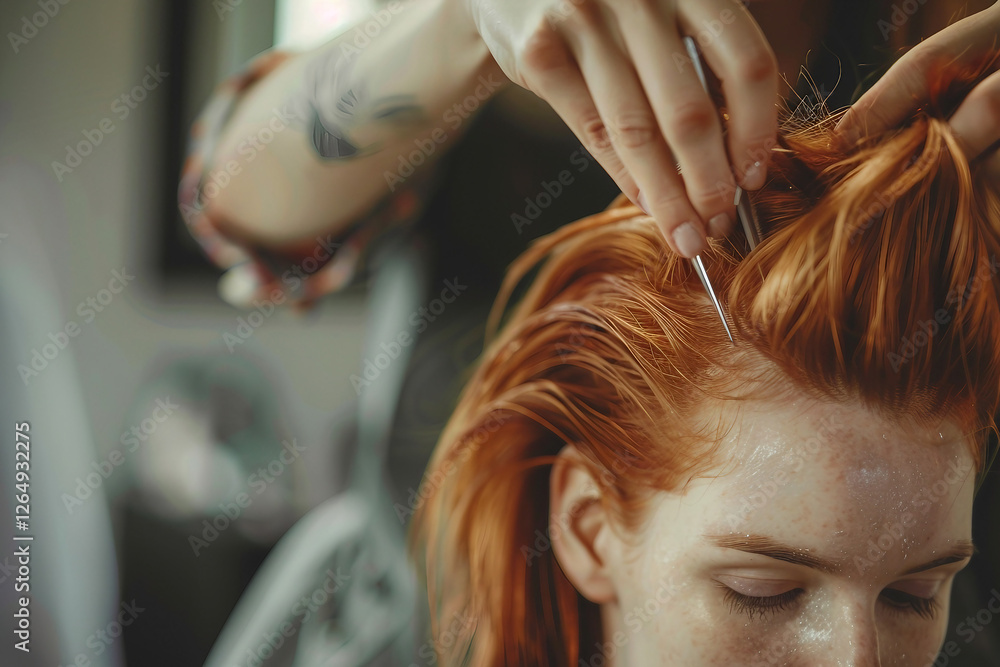 Naklejka premium The hairdresser provides haircut, styling and coloring services, generative ai