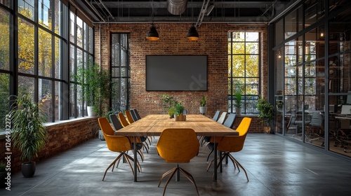 A charming conference room characterized by its vintage brick walls, stylish furnishings, and natural light, creating an inviting atmosphere for productive meetings.