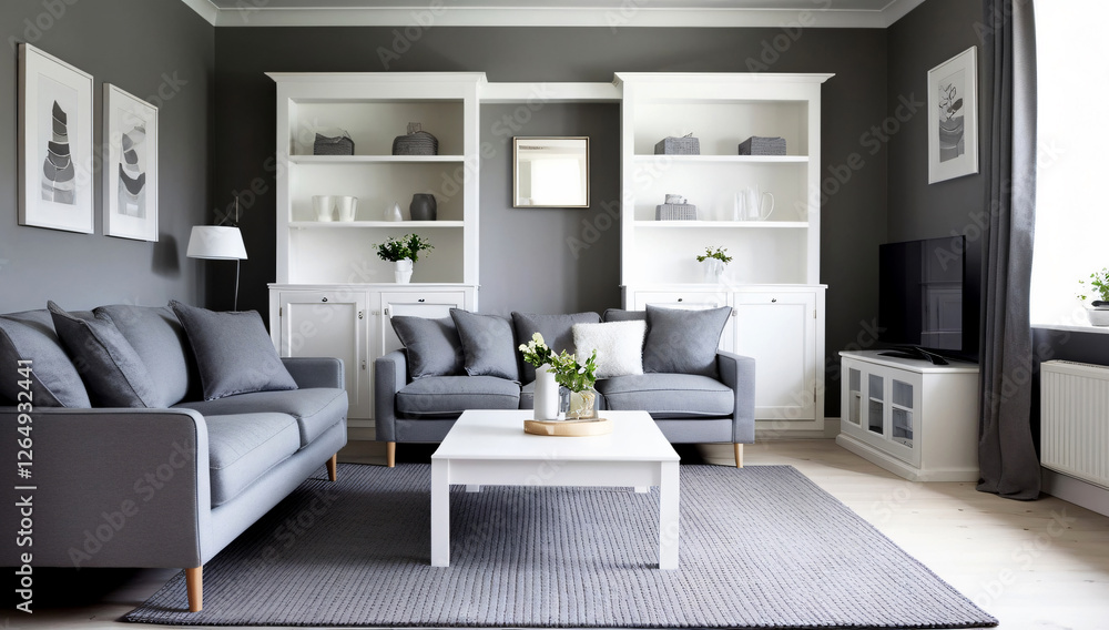 Fototapeta premium Living room design, Scandinavian style Living room model