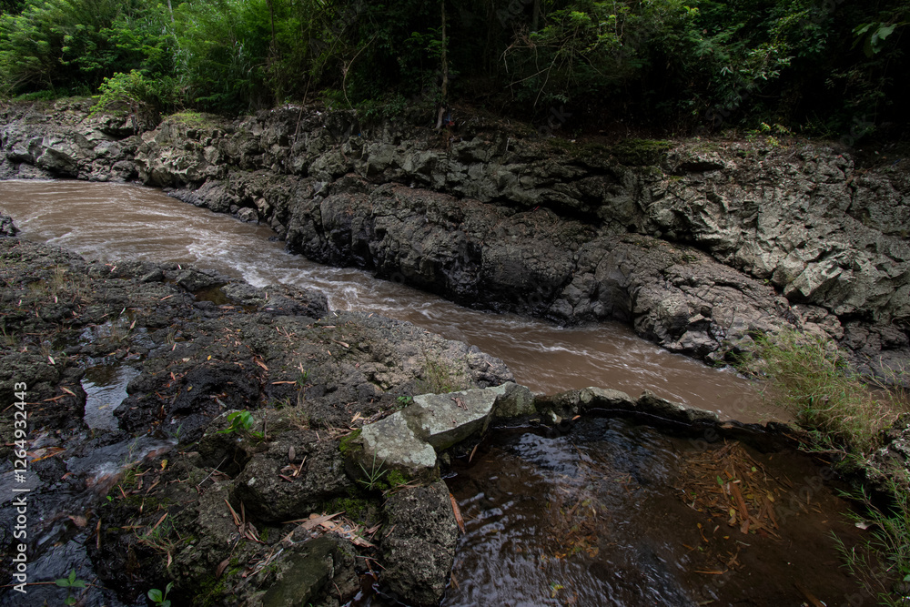 View of the river between the rocks View of the river between the rocks