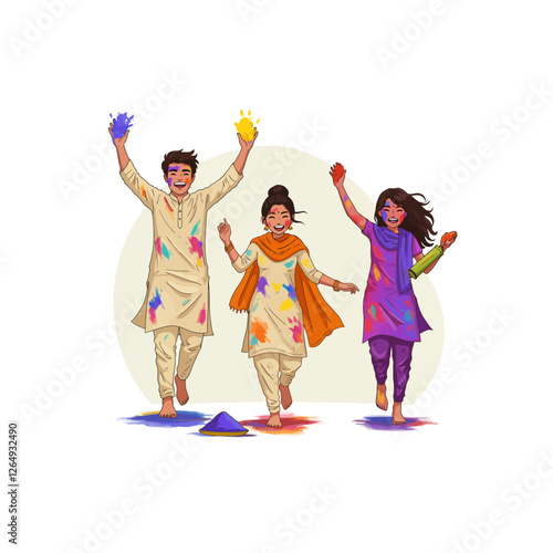 Celebrating Holi Festival Joyfully Friends Throwing Colors Together