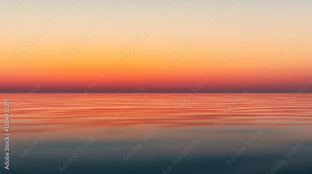 Obraz premium A serene sunset over calm waters, blending warm colors of orange and pink against a gentle horizon, evoking tranquility and natural beauty.