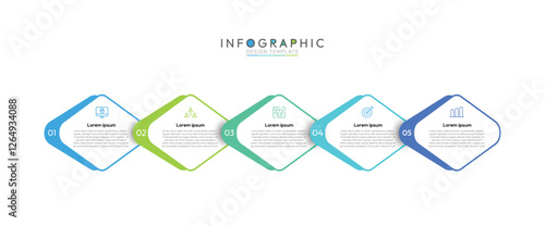 5 Steps timeline Infographic, Five steps are arranged horizontally from left to right, clearly indicating a linear progression or timeline. clean and modern infographic template.