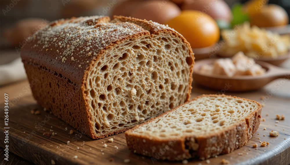 bread and butter, Sourdough bread with crispy crust on wooden shelf. Close up of rustic bread loaf on wooden table, Four sourdough bread loaves in a baking tray handmade just baked
bread and butter, Sourdough bread with crispy crust on wooden shelf. Close up of rustic bread loaf on wooden table, Four sourdough bread loaves in a baking tray handmade just baked