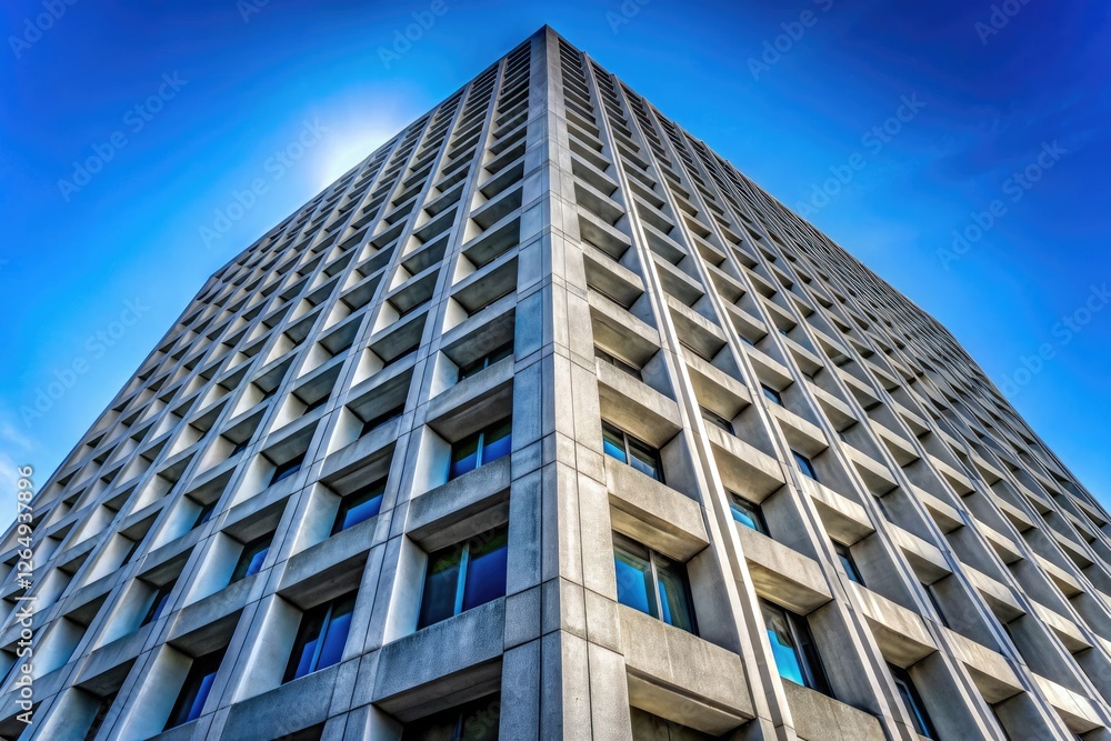 Abstract concrete architecture: a tall building's exterior, captured in minimalist urban cityscape photography. Abstract concrete architecture: a tall building's exterior, captured in minimalist urban cityscape photography.