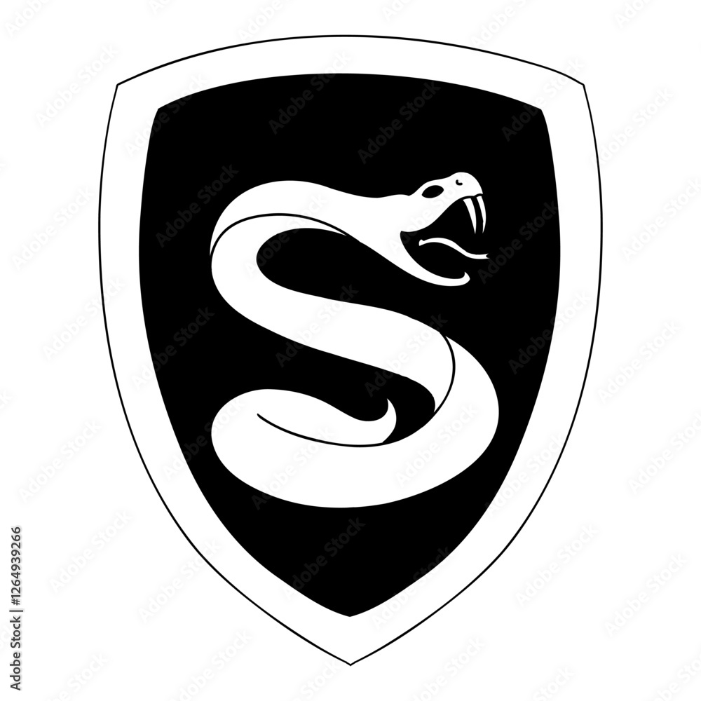 Naklejka premium Snake logo in cartoon doodle style. Magic school of witchcraft and wizardry. Vector illustration isolated on white background.