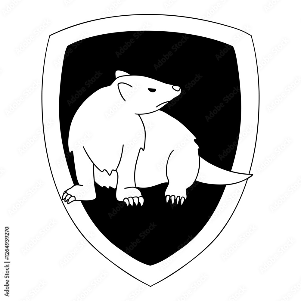 Naklejka premium Badger logo in cartoon doodle style. Magic school of witchcraft and wizardry. Vector illustration isolated on white background.