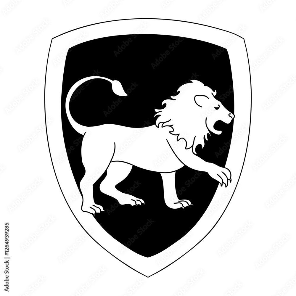 Fototapeta premium Lion logo in cartoon doodle style. Magic school of witchcraft and wizardry. Vector illustration isolated on white background.