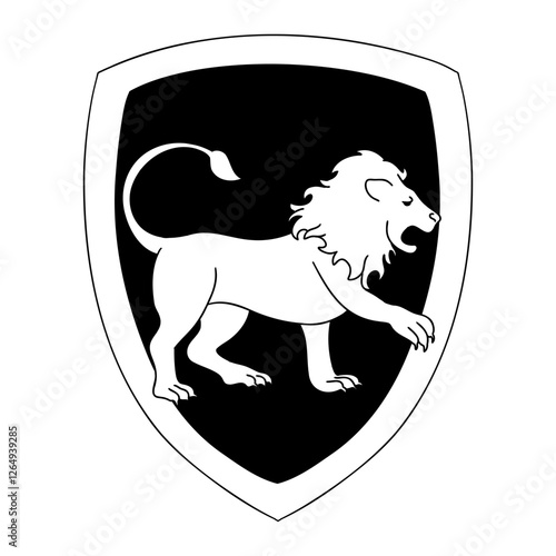 Lion logo in cartoon doodle style. Magic school of witchcraft and wizardry. Vector illustration isolated on white background.