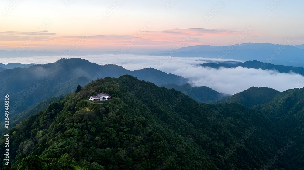 Mountaintop Retreat at Sunrise Over Misty Valley Mountaintop Retreat at Sunrise Over Misty Valley