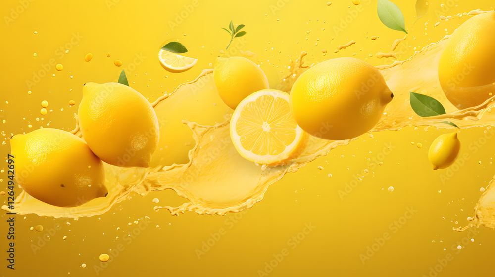 Lemon juice splash on yellow background. Lemon juice splash on yellow background.